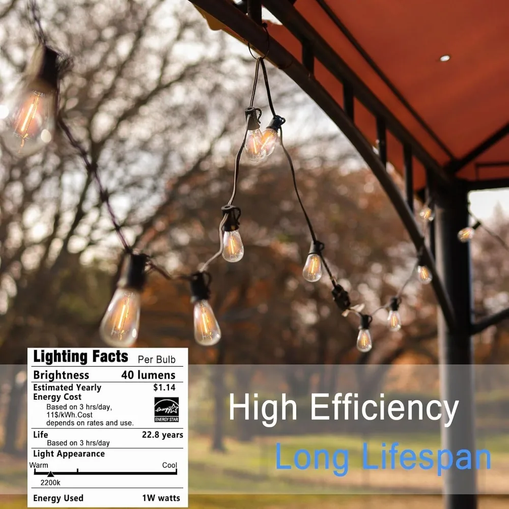 في الهواء الطلق LED اديسون سلسلة أضواء 400FT شاتيربروف ST38 لمبات خمر 2200K مقاوم للماء للتوصيل فناء حديقة العريشة #5