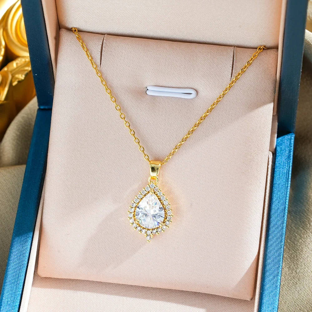 Простое и модное женское колье из титановой стали, инкрустированное бриллиантами в 2025 году, изысканное и универсальное.