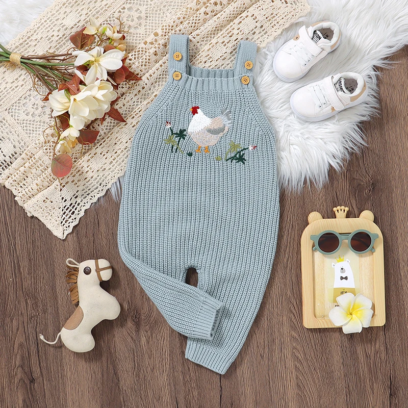 Baby Romper Solid Knit Newborn Girl Boy Jumpsuit Fashion Embroidered Hens 0-18M Infant Clothing Sleeveless Summer Sling Overalls