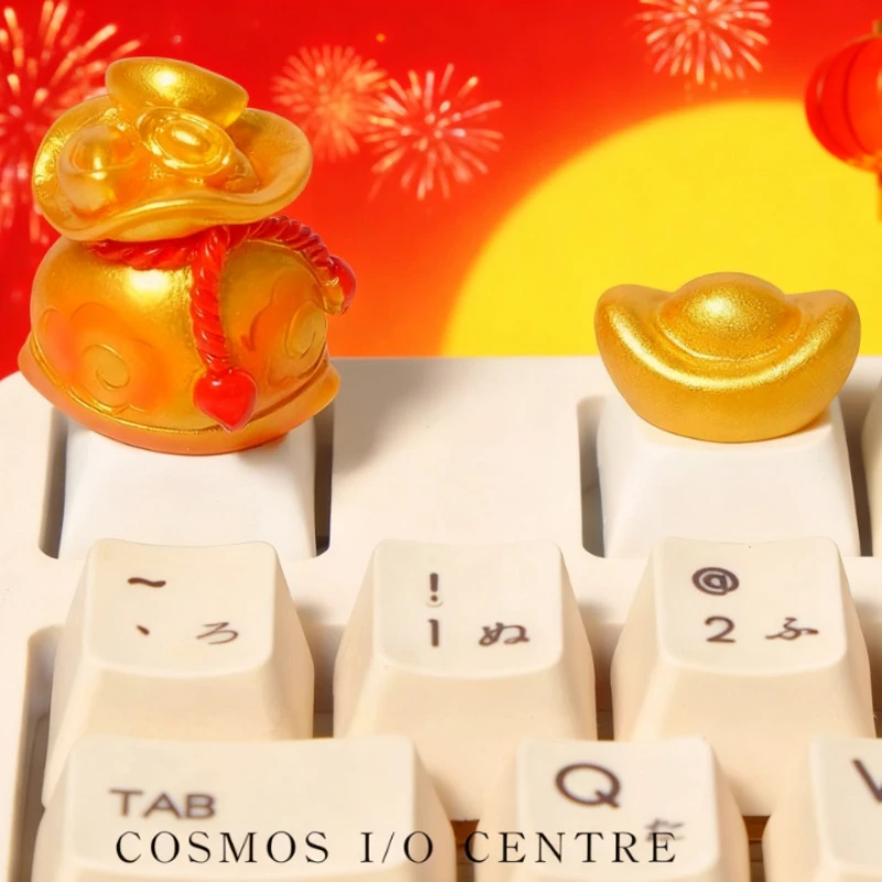 Cosmic Peripheral Fun Mouse Pad Gold Ingot & Money Tree Fortune PBT Cross switch Keycap Element Unique Decorative Mouse Mat