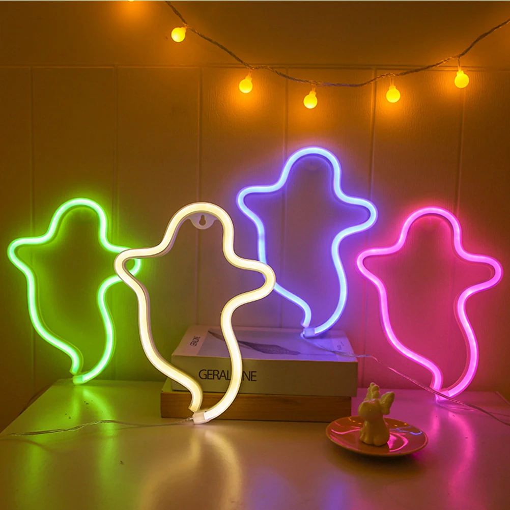 

Halloween Led Neon Light Night Lamp Ghost Shape Usb Powered Wall Floor Decor Festival Party Bedroom Romantic