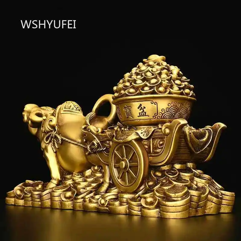 Bull Cart Ornament Treasure Basin Ornament Chinese Style Fortune Household Goods Living Room Decorations Metal Crafts