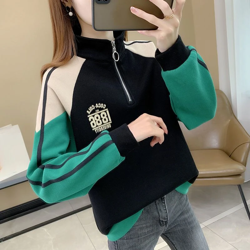 

With Orint on Text Pullovers Top Letter Printing Zipper Women's Sweatshirt Full Zip Up Nice Color Woman Clothing 90s Vintage Y2k