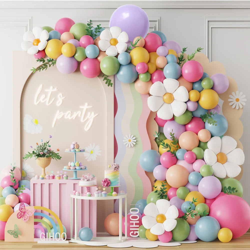 118pcs Daisy Balloon Arch Garland Kit Maca Purple Orange Latex Balloons Birthday Wedding Party Decorations Baby Shower Supplies