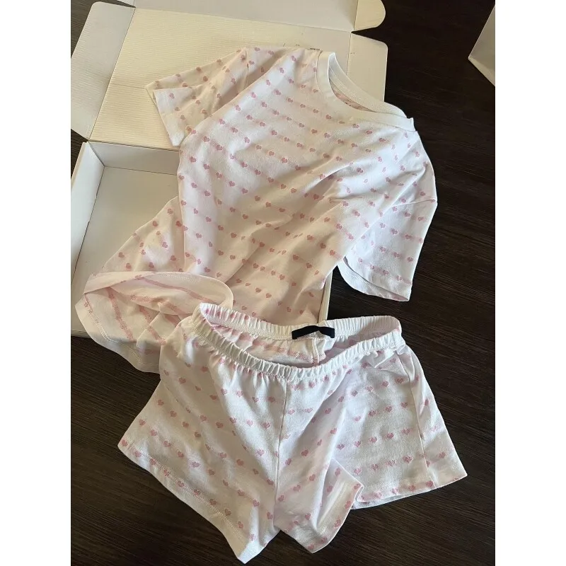 Love Printed Pajamas Women's 2026 New Summer Short-sleeved Shorts Casual Suit