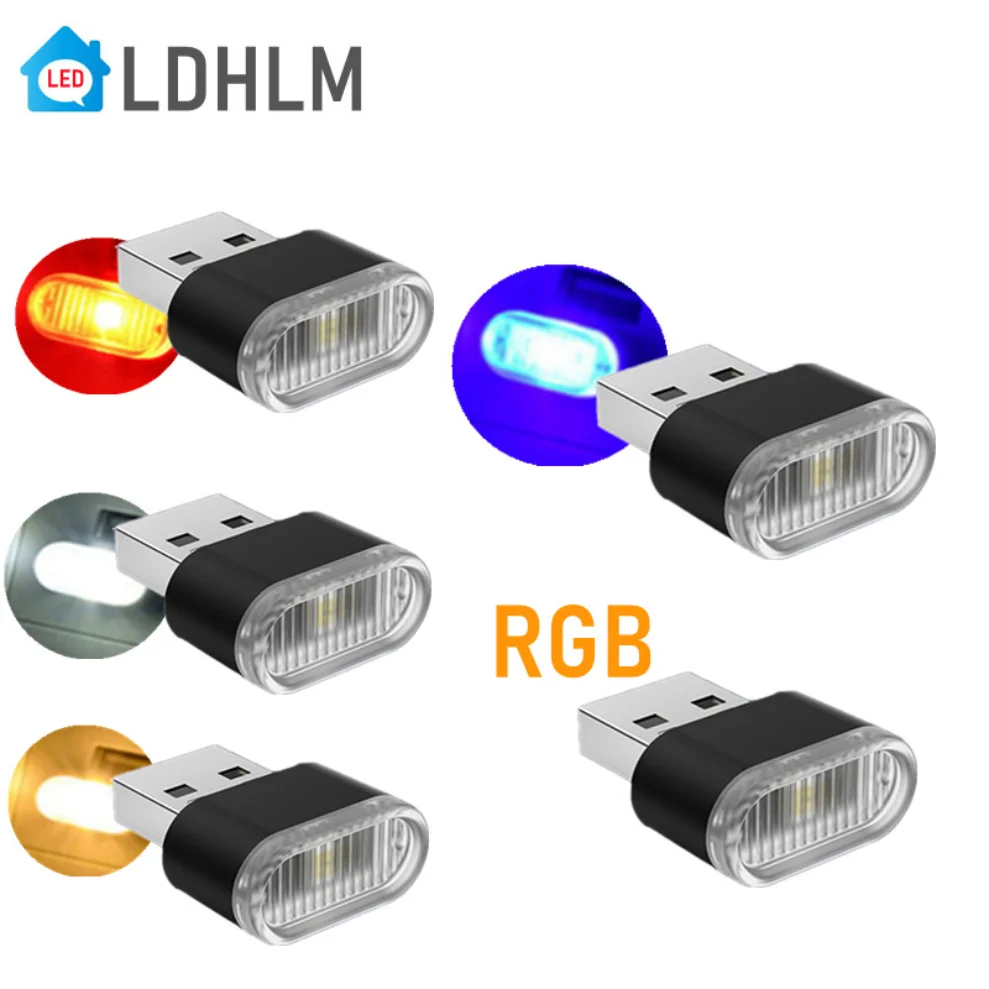 LDHLM USB LED Night Lights Car Interior Atmosphere Lamp Auto Decoration Ambient Lighting LED Neon Bulb Car Goods 5V White RGB