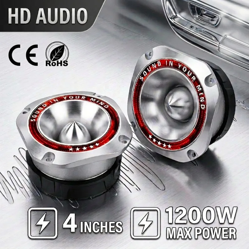 1pcs 4 Inch Car Titanium Bullet Speaker 1200W Audio Tweeter Aluminum Diaphragm High Frequency Driver Home RV Music Car Speakers