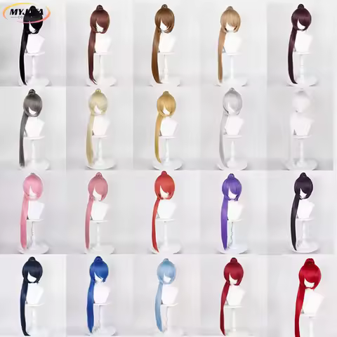 90cm Long Straight Ponytail Cosplay Wig Anime Short Base Wig Universal Multi-color Heat Resistant Synthetic Hair Wigs + Wig Cap
