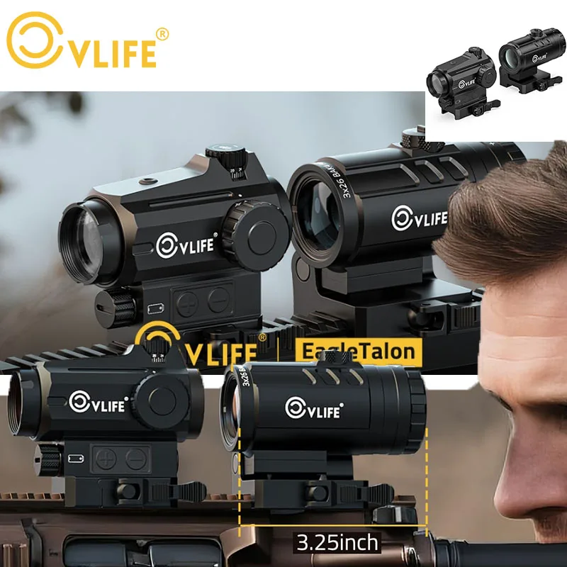 

CVLIFE Multi Reticle Auto-Brightness Green Dot 3X Magnifier Combo 25MM Large Lens Motion Awake Flip-to-Side Mount