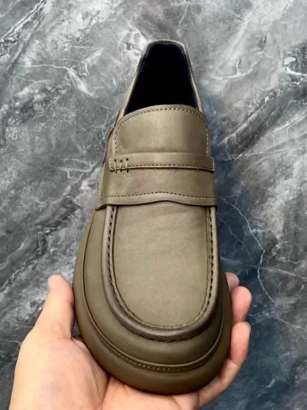 

High Quality Casual Leather Men's Shoes Comfortable Fashionable Business Style round Toe Flat Heel Rubber Outsole Wear Resistant