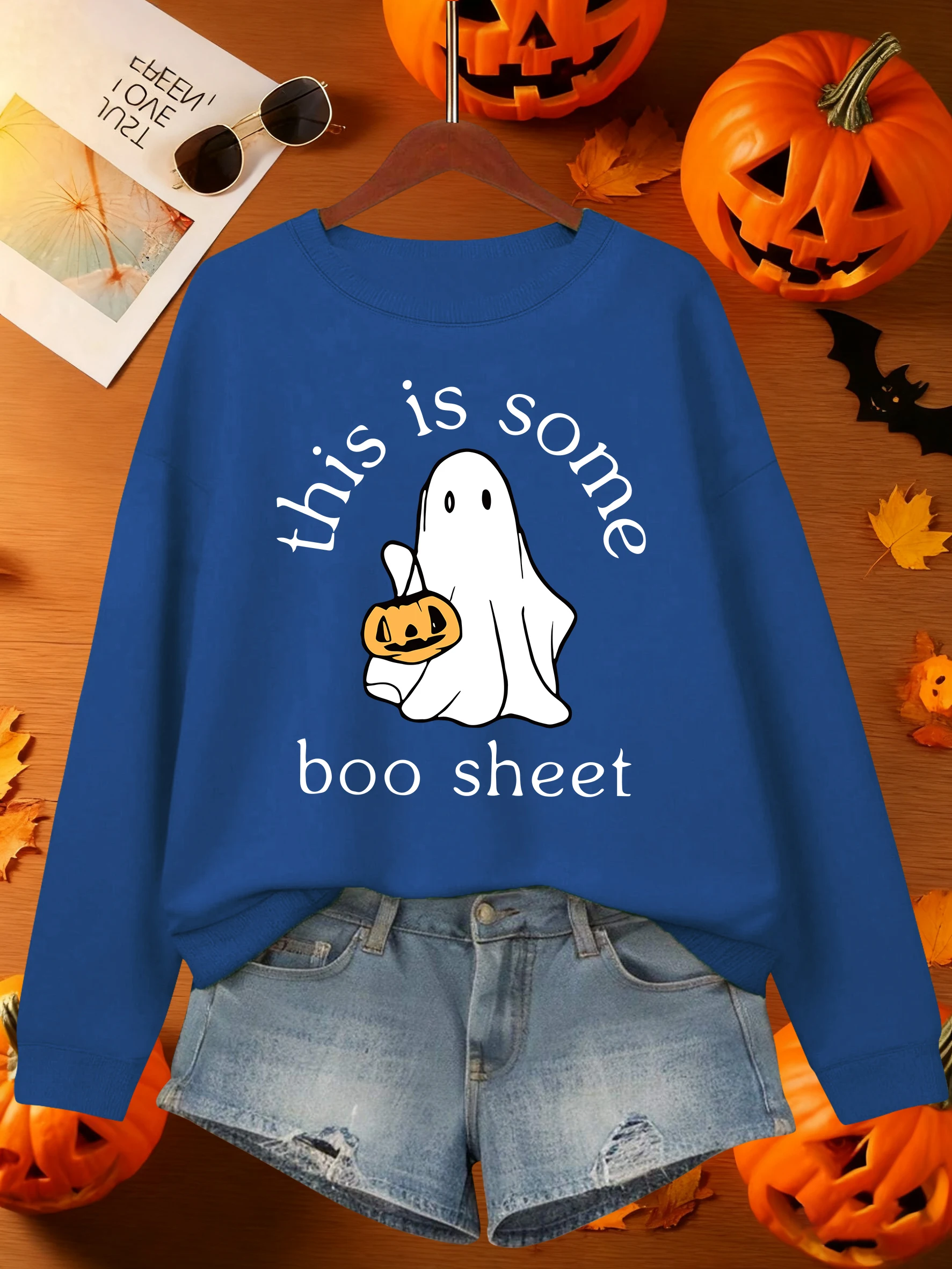 Happy Halloween Ghost Pattern Woman Sweatshirt Casual Comfortable Pullover y2k Crewneck Clothes Womens Autumn Fleece Clothing