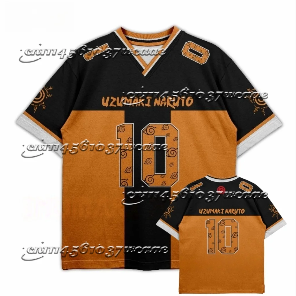 Naruto Anime Soccer Jersey Fan T Shirt Split Panel Seal Symbol Letter Large Number Print Sport Uniform for All FamilyMatching