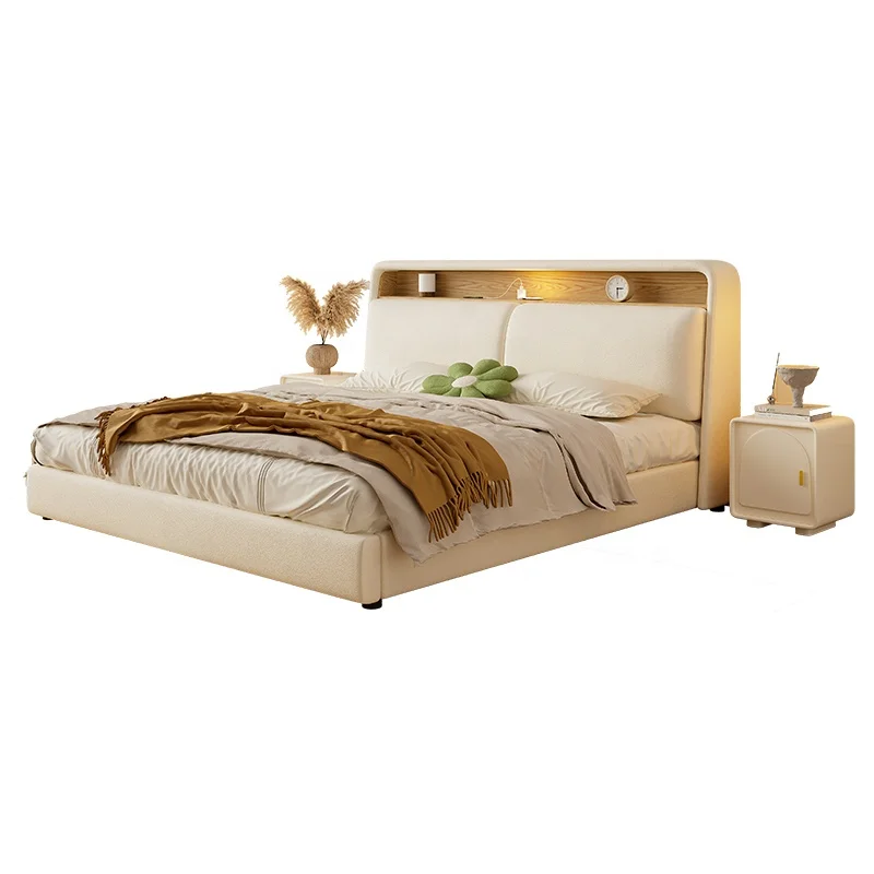 Bedroom Loft Luxury Modern Design Solid Wood Frame Up-holstered Bunk Beds Double Deck Bed for Adults Storage with Nightlight