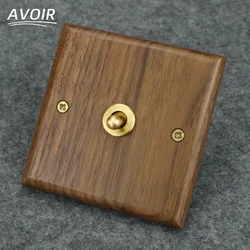 Avoir Black Walnut Toggle Switch 1-4 Gang 2 Way Usb Wall Power Socket Solid Wood Panel LED Lighting Dimmer Switch Use For Home