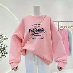 Frauen Kleidung O-Ausschnitt lose lässige Hoodies Cartoon gedruckt Langarm Sweatshirts Herbst Winter Mode dicke Pullover