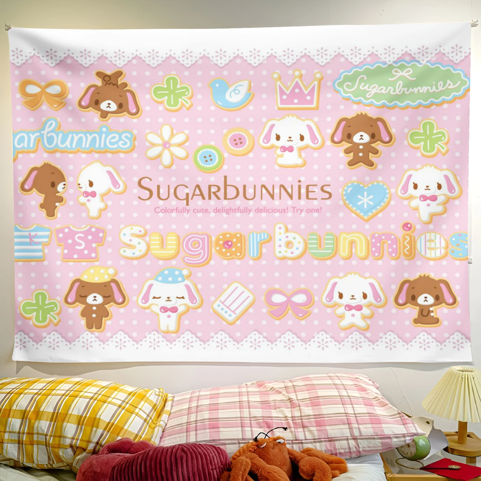 1pc Tapestry Sanrio Sugar Rabbit Tapestry Wall Hanging. Carousel Living Room Bedroom Home Decor Wall Art Cover Up Accessories