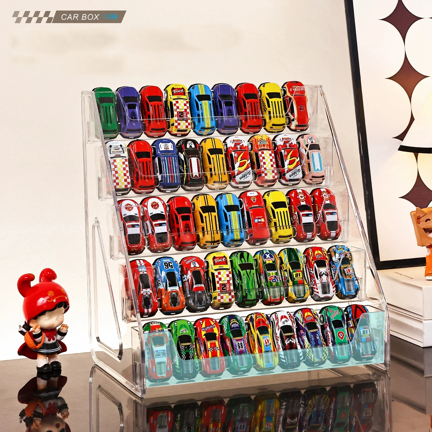Toy car display stand transparent stairs 1:64 matchbox alloy model car storage rack