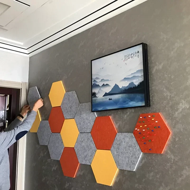 Colorful Hexagon 9MM Thick Felt Fabric Dedigner DIY Handmade Photos Wall Cork Board Message Board Self Adhesive 3D Wall Stickers