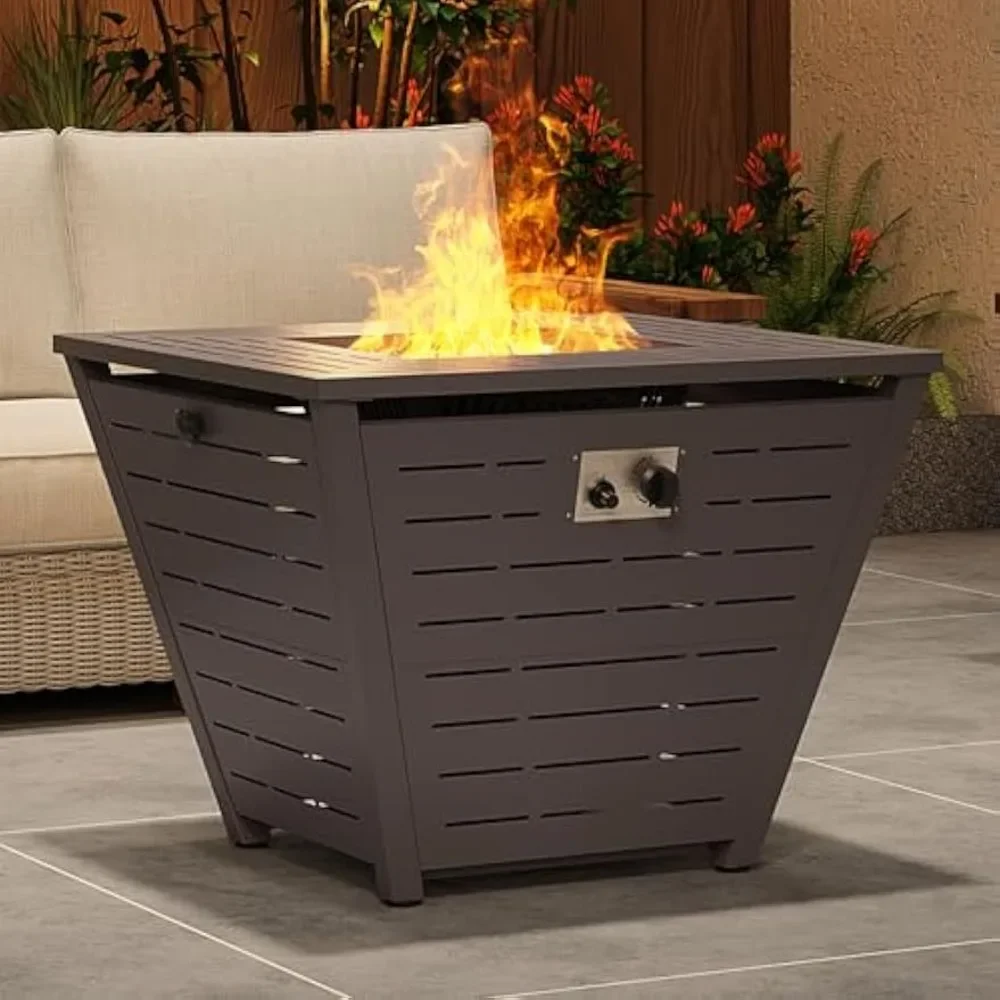 

32" Propane Fire Pit Table, 50,000 BTU Gas Fire Pit Table, Square Firepit Table with Lid and Lava Rock, Outdoor Propane Firepit