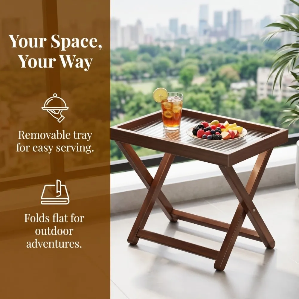 Sturdy Base Wooden Small Table Stable Quick Setup Foldable Coffee Table Space Saving Portable Mini Side Table Camping Patio