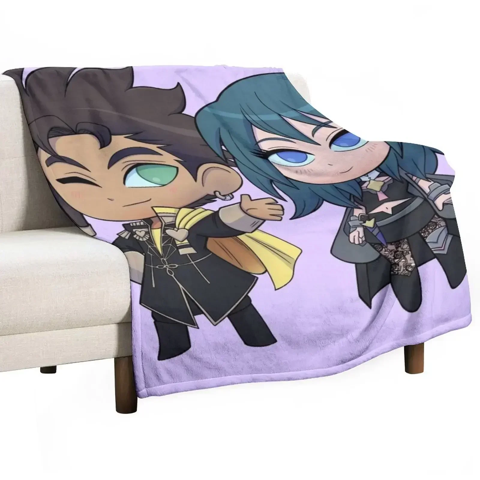 Byleth (F!Byleth) and Claude - Fire Emblem Three Houses - Chibi Cuties Throw Blanket Designers Plaid Decorative Sofas Blankets