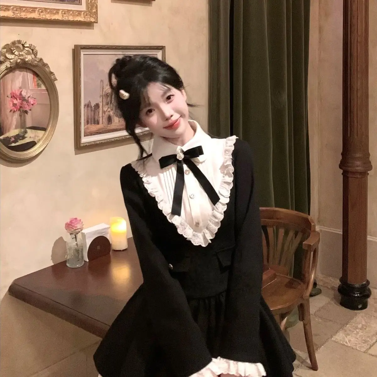 

Японская французская ретро-золотая накидка, шерстяная юбка-пачка, темпераментное платье на талии