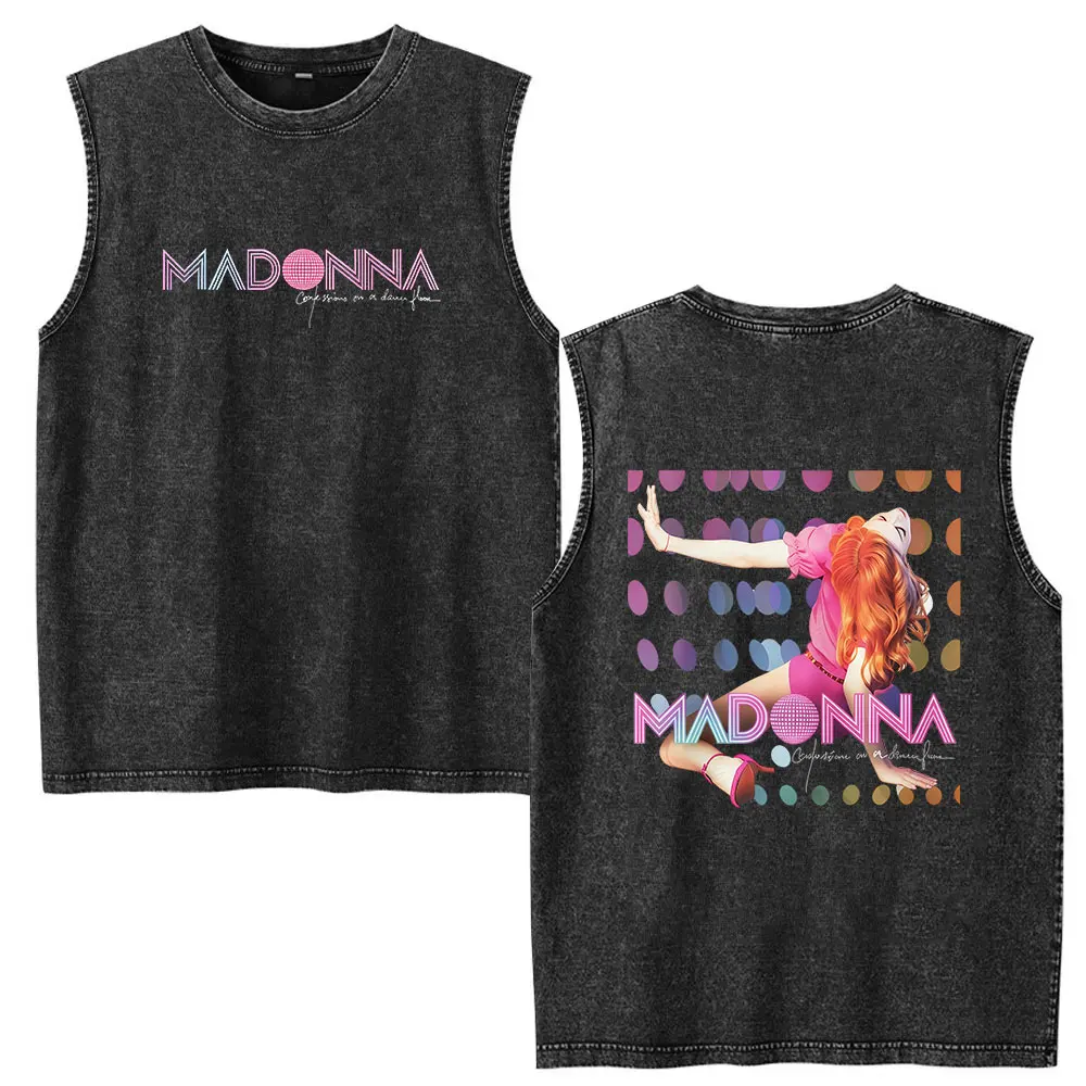Madonna Confessions II on A Dance Floor Tour 2026 Vintage Washed Vest T Shirts Men Women Aesthetic Tank Top Short Sleeve T-shirt