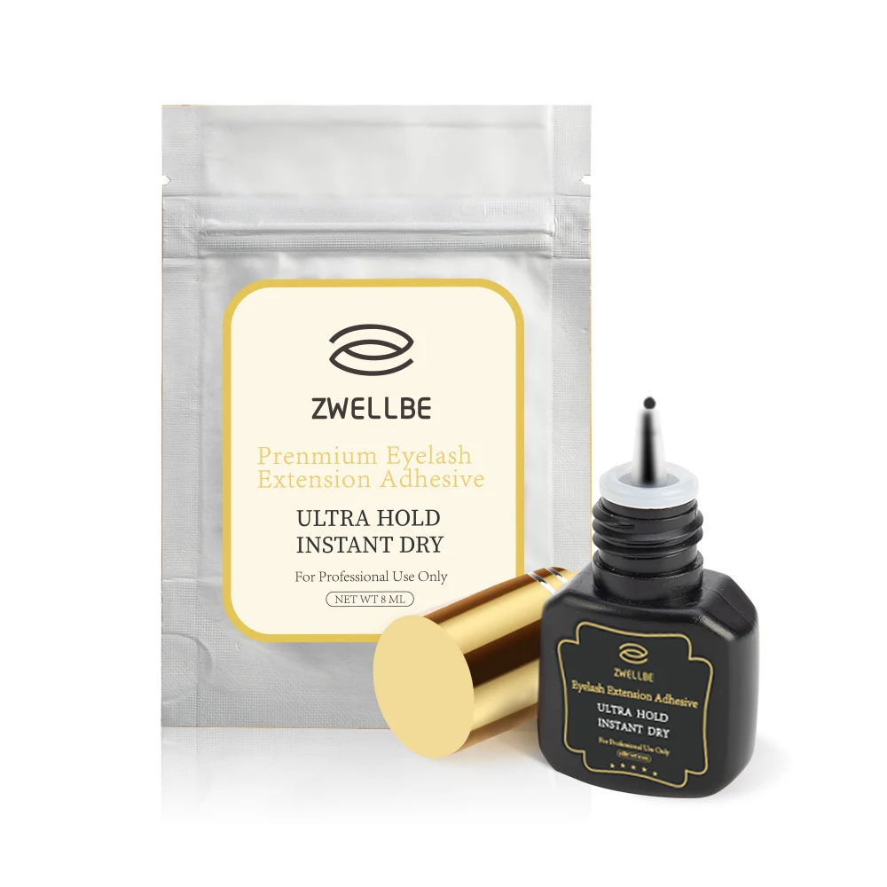 zwellbe 8ml Eyelash Extension Glue 1-2 Seconds Fast Drying Black Eyelashes Glue Pro Lash Glue Black Adhesive