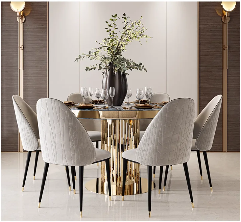 High-end villa large unit Italian style natural marble round dining table