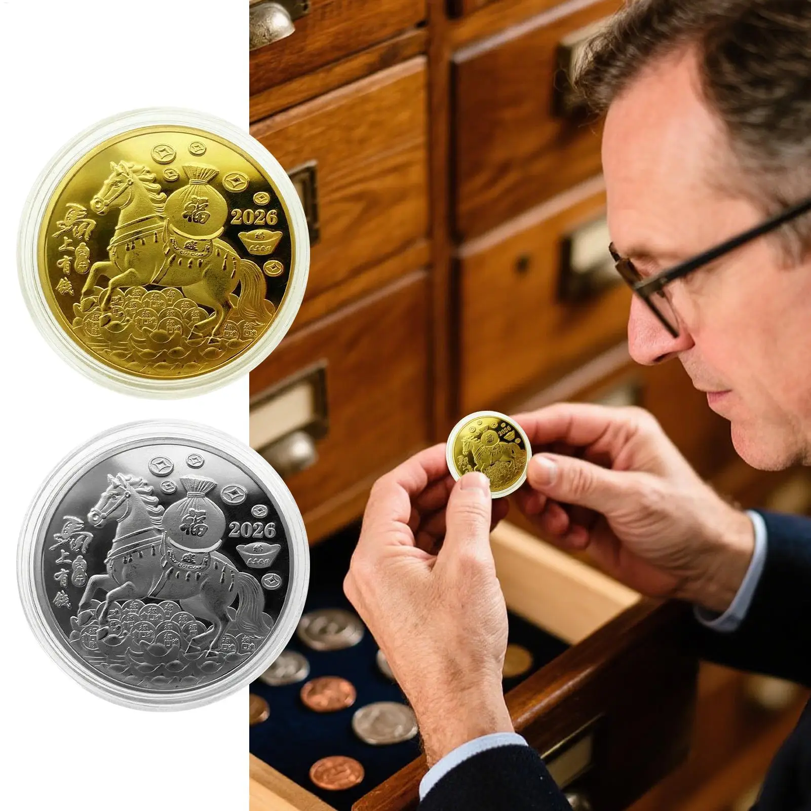 1 قطعة مجموعة معدنية محظوظة عملة 2026 سنة الحصان تذكارية السنة القمرية الجديدة الصين زودياك الحصان عملات عملة تذكارية #4