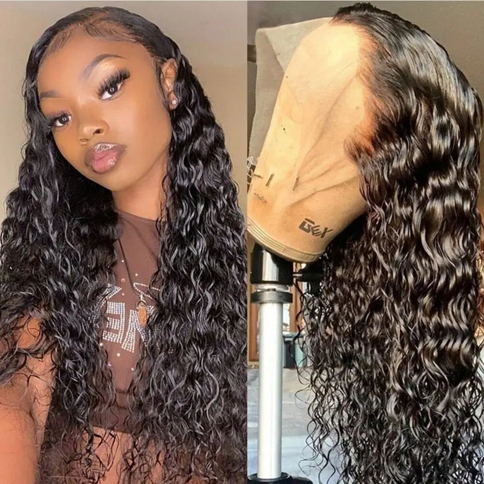 Rosabeauty Deep Wave 250 Density HD 13X6 Transparent Water Wave Lace Frontal Wigs 30 40 Inch 13X4 Front Human Hair Wigs