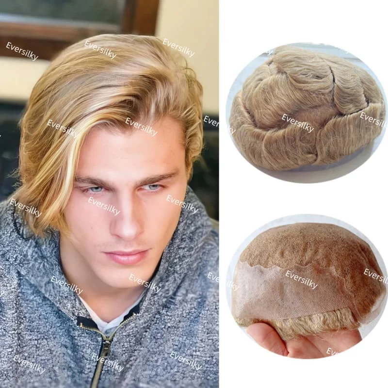 غير مرئية الدانتيل السويسري وPU شعر مستعار الذكور # 22R # 20 # 1B40 # 1B50 شعر بشري أشقر بني أسود رمادي للرجال نظام شعر طبيعي للرجال #1