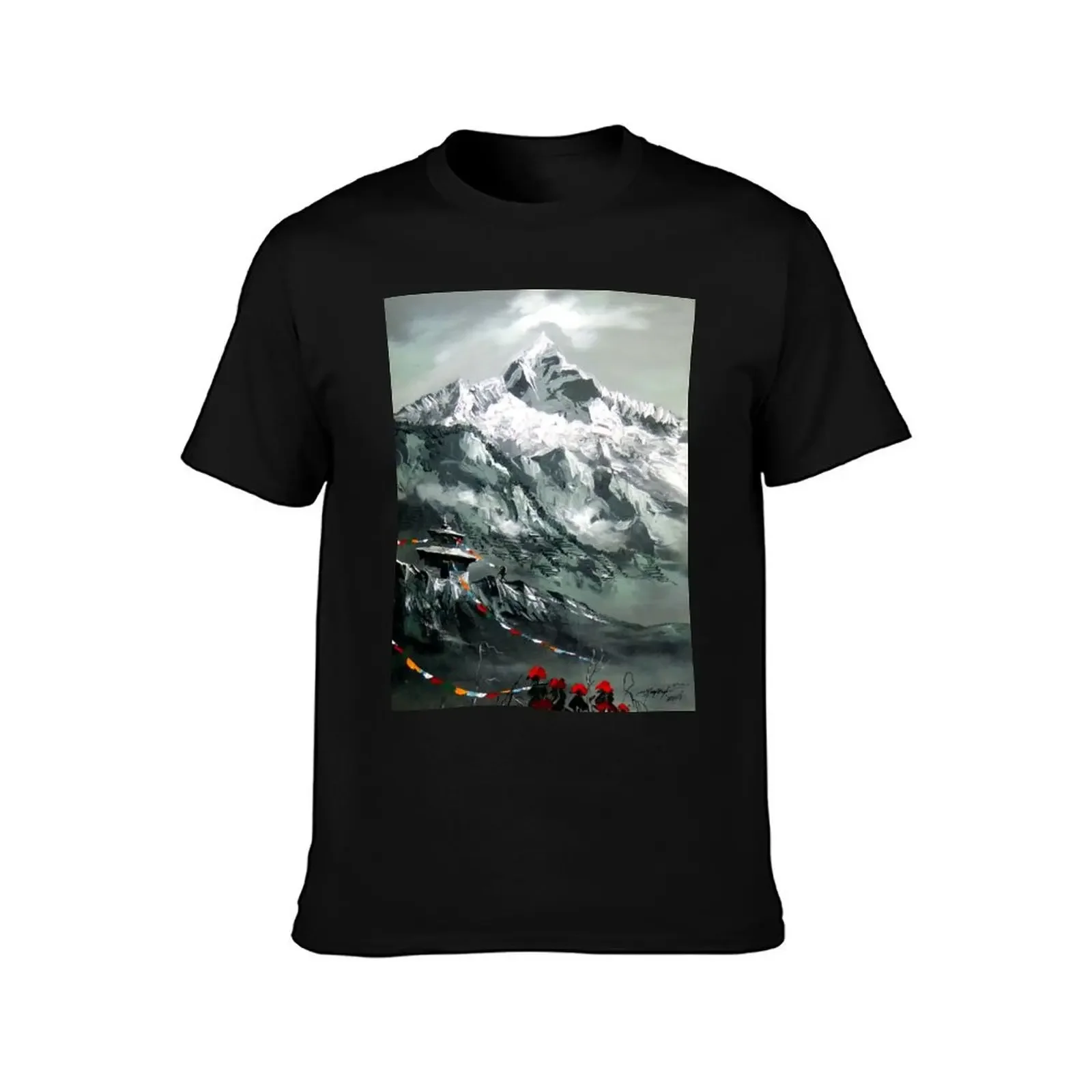 Panoramic View Of Mountain Everest T-Shirt man t shirt sports fans blanks mens cotton t shirts