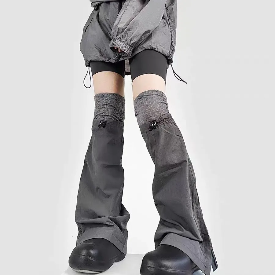 Anime Cosplay Grigio Coulisse Scaldamuscoli da donna Cyberpunk Y2k Ragazza Coprigambe Polsini per stivali Calzini Maniche Ghetta per polpacci Moto