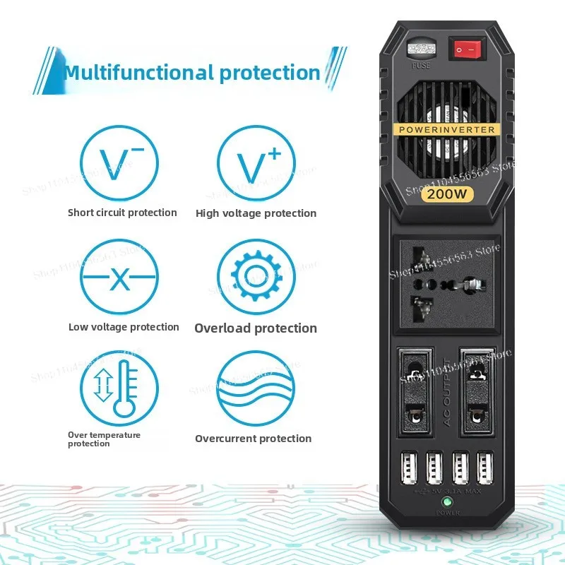 200W Mini Car Power Inverter DC 12V to AC 220V, Portable Automotive Power Converter for Outdoor Use