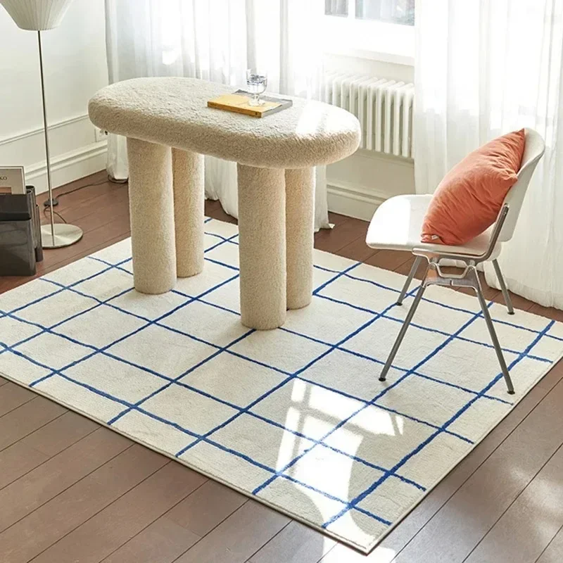 

Living Room Carpet Blue Plaid Carpets Large Size Minimalist Style Home Decoration Rug Table Sofa Floor Mat Fluffy Soft 거실 카펫