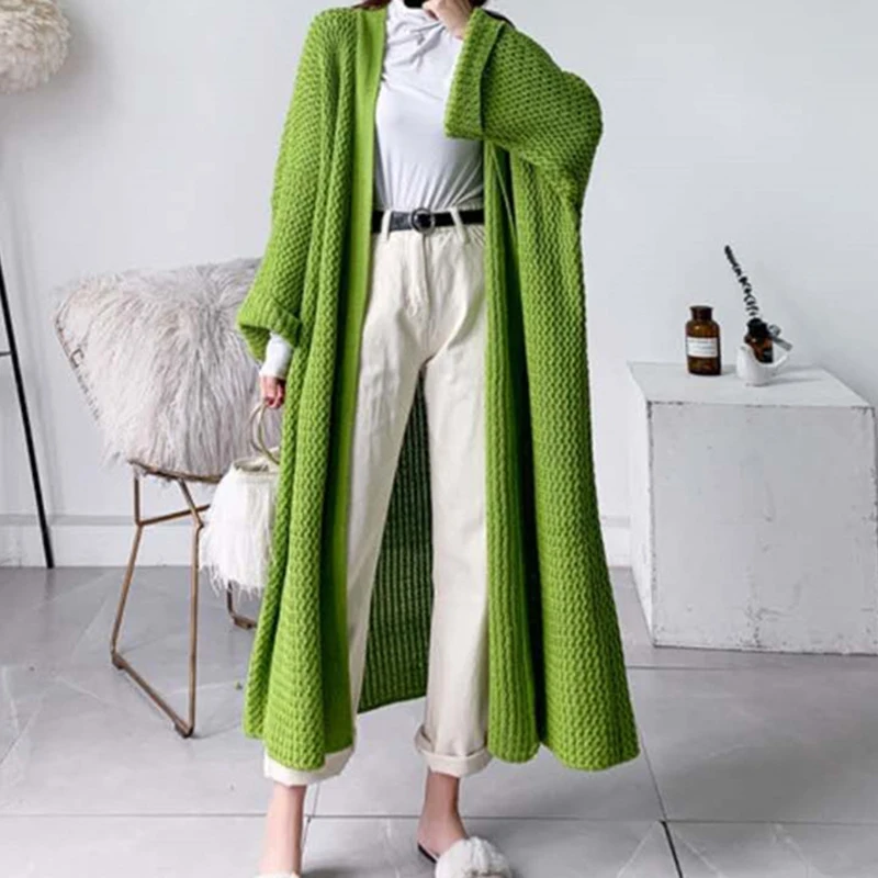 Women Sweater Coat Women\'s Long Sweater Coat Loose Fit Knitting Cardigan Outwear for Spring Autumn Solid Color Ankle Length Open