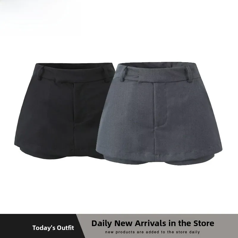 

Faionable Casual Fake Two-Piece Suit Skirt Set for Women High Waist A-Line Loose Fit Polyester Fiber Ci Commute Suitable