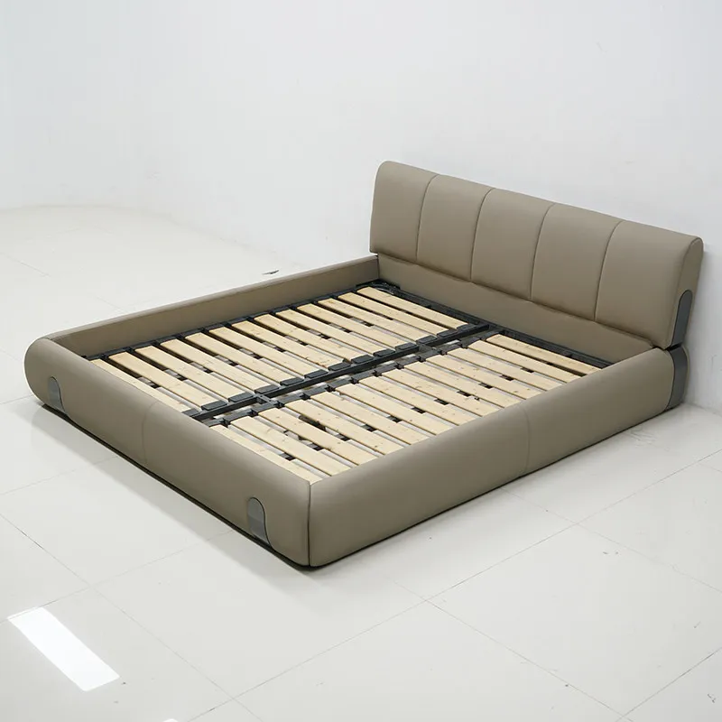 **Modern Double Upholstered Bed with Soft Leather Luxurious Large Bed Frame for Adults Bedroom Furniture Extra-large Bed