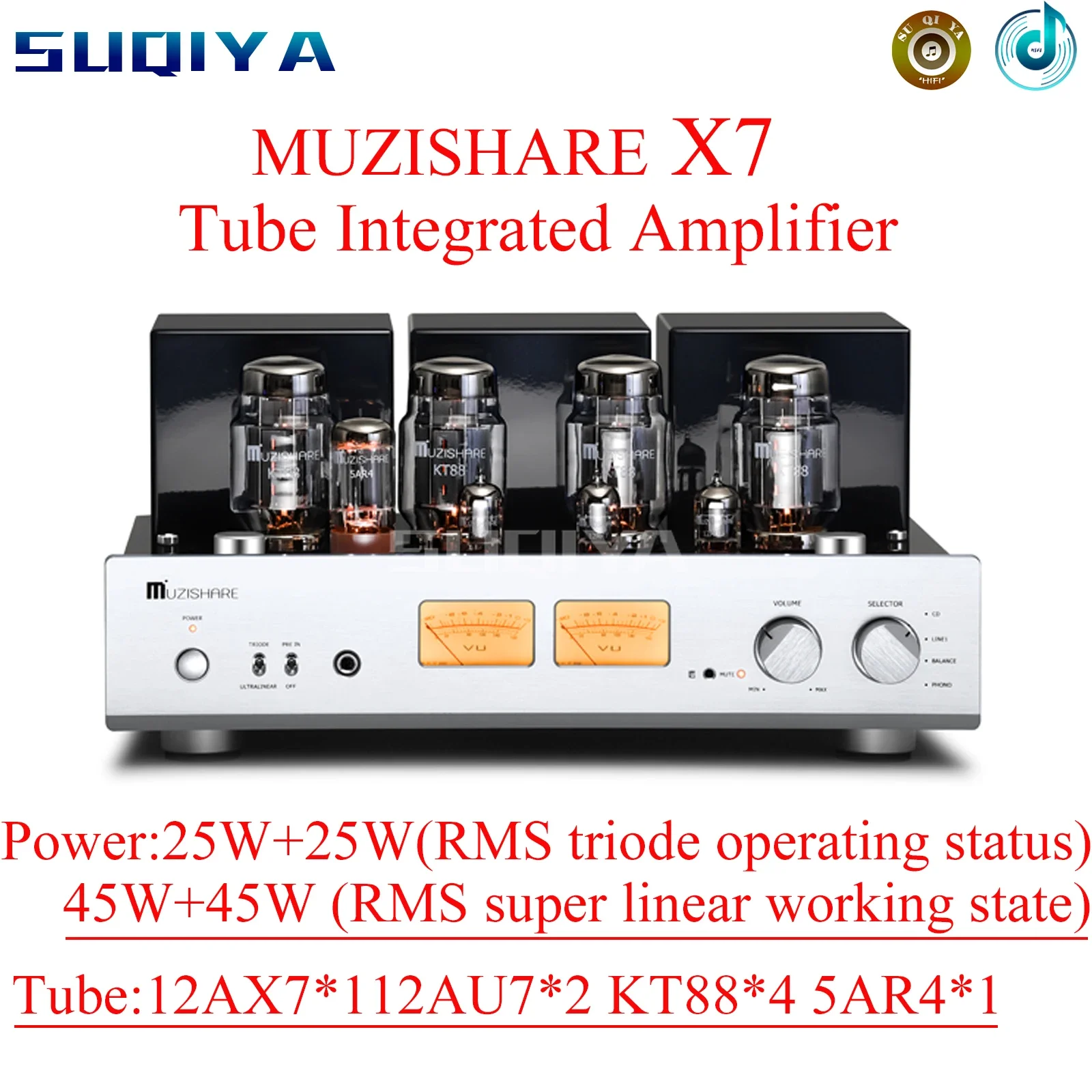 SUQIYA-MUZISHARE Neue X7 Dual High Voltage GZ34 Tube Rectifier KT88 Tube Amplifier Supports Phono Amplifier with Remote Control