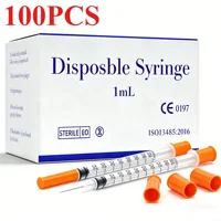100 Pièces de Seringues à Insuline Orange Stériles et Jetables de Diverses Tailles (1 ml/0,5 ml), Emballées Individuellement, pour l'Alimentation des Animaux de Compagnie... 1