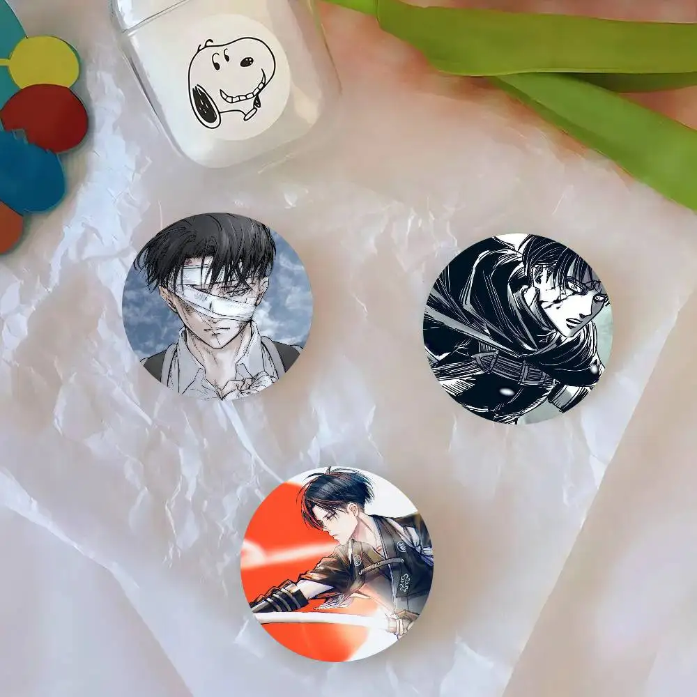 Levi Ackerman Attack On Titan Round Badge Lapel Pins For Backpacks Briefcase Laser Brooch Clothes Gifts