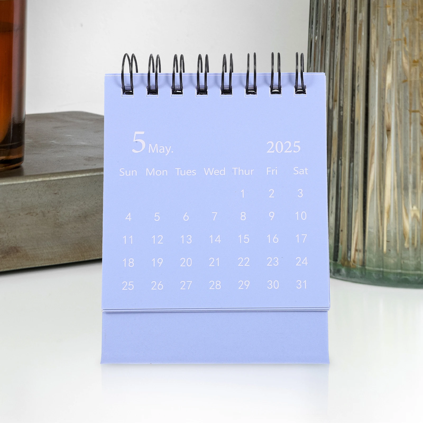 Calendar Mini Desk for Desktop Flip Adorable Cute Daily Small Sky-blue Calendars Stand Office