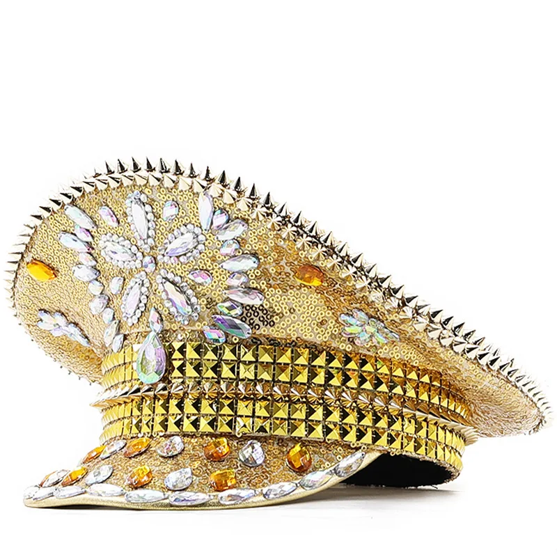 

Cross-border Bright Side Pu Women's Navy Hat European And American Laser Party Mirror New Hat Navy Hat