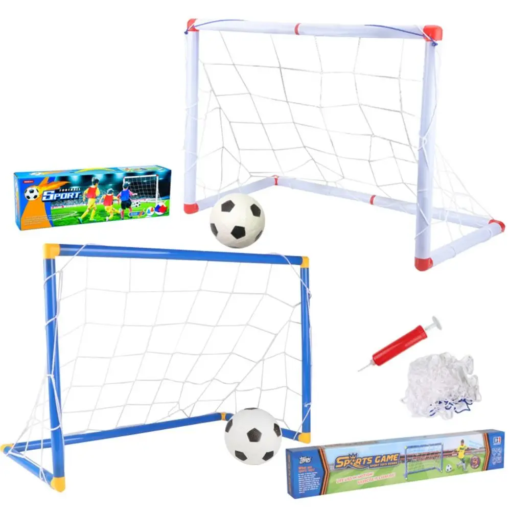 Mini pallone da calcio pieghevole in plastica, set di reti per porta rimovibili ad alta resistenza, 2 dimensioni, giocattoli per interni ed esterni per bambini