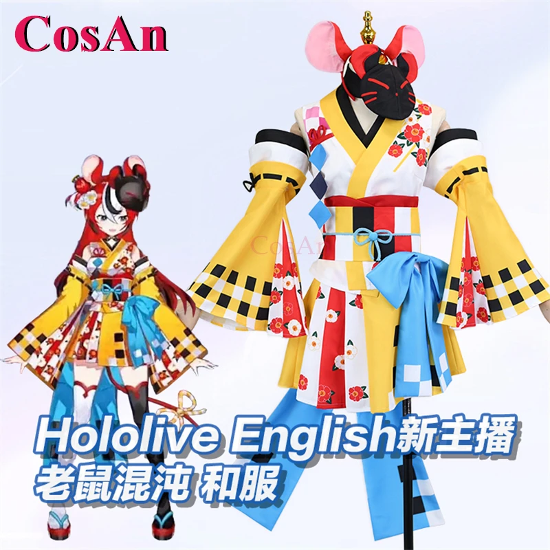 CosAn Anime Vtuber Hololive English Hakos Baelz Cosplay Costumes Sweet Lovely Kimono Halloween Party Role Play Clothing S-XXL