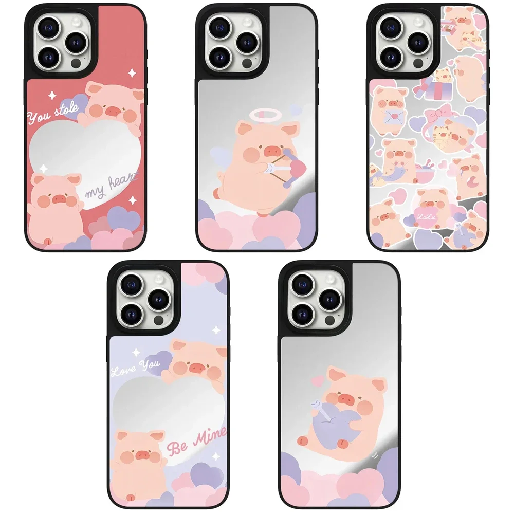 

Cartoon Pink Pig Mirror Surface iPhone 12 13 14 15 16 Pro Max Case - Protective IPhone Case with MagSafe