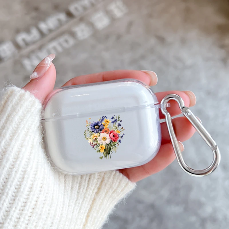 Vintage Leaves Flower Soft Case para Apple Airpods, capa à prova de choque para Airpods 1 ou 2, AirPods 3 Pro, protetor transparente