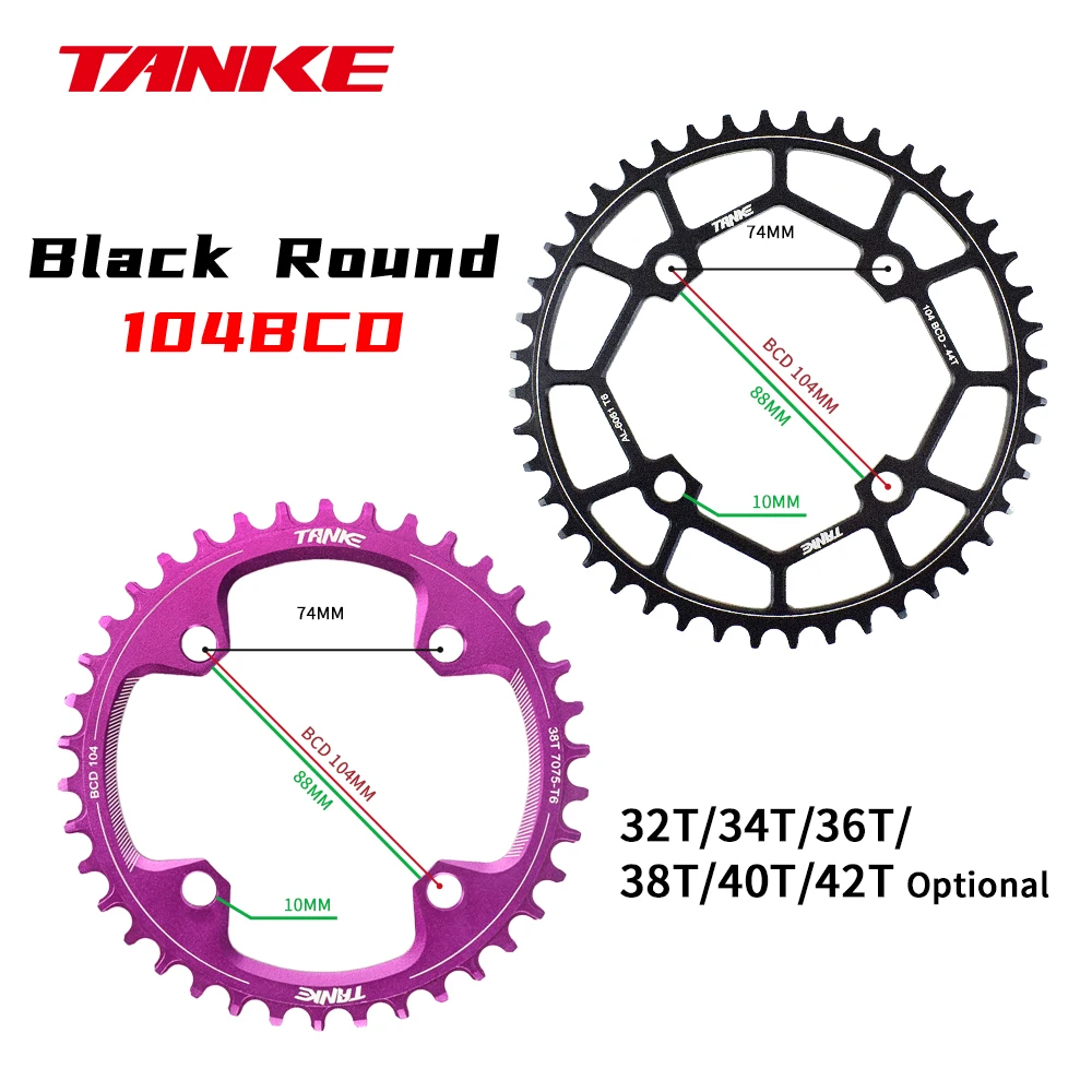 Tanke 104bcd mtb coroa redonda estreita larga ultraleve mountain bike 32t 34t 36t 38t 40t 42t 44t pedaleira dente único disco