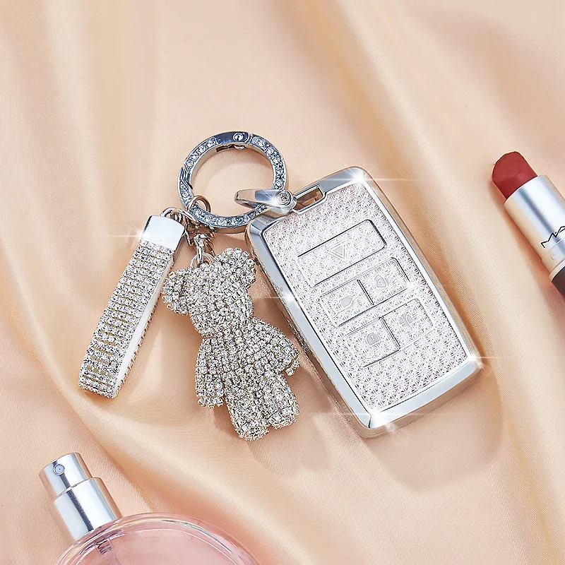 Car Key Case Cover Fob For Land Rover Range Rover Sport Velar Evoque Freelander2 Discovery White Diamond Pattern TPU Car Key Bag